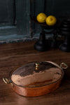 Antique French Copper Oven Baking Dish with Dome Lid & Brass Handles, c.1880