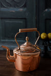 Antique English Round Copper Tea Kettle with Brass Acorn Finial, c.1880