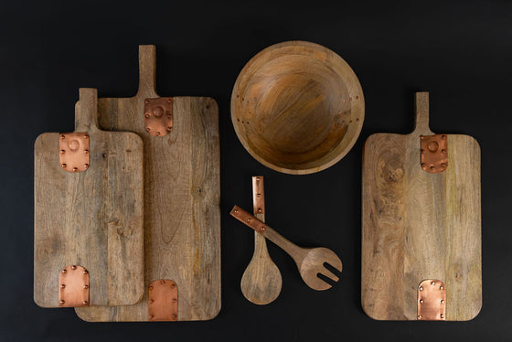 Vintage Inspired Wood Serving Utensils with Copper Strap Handles
